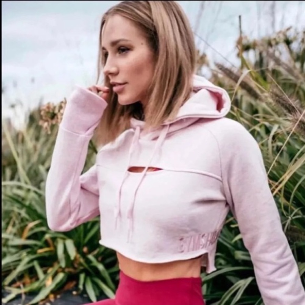 Gymshark Cropped Raw Edge Hoodie - Chalk Pink XS